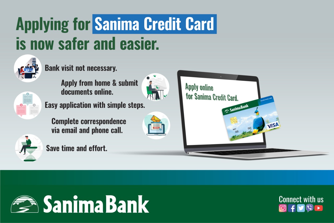 अब सानिमा बैंकको क्रेडिट कार्डको लागि अनलाईनबाटै आवेदन दिन सकिने