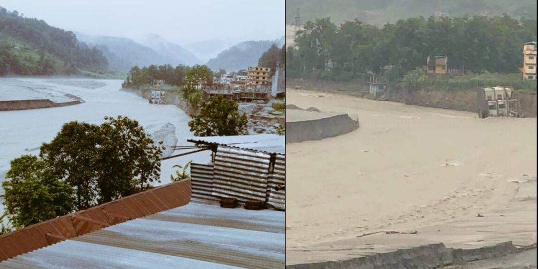 मेलम्चीमा बढ्यो पानीको वहाब, बिहानै ढल्यो तीन तले घर