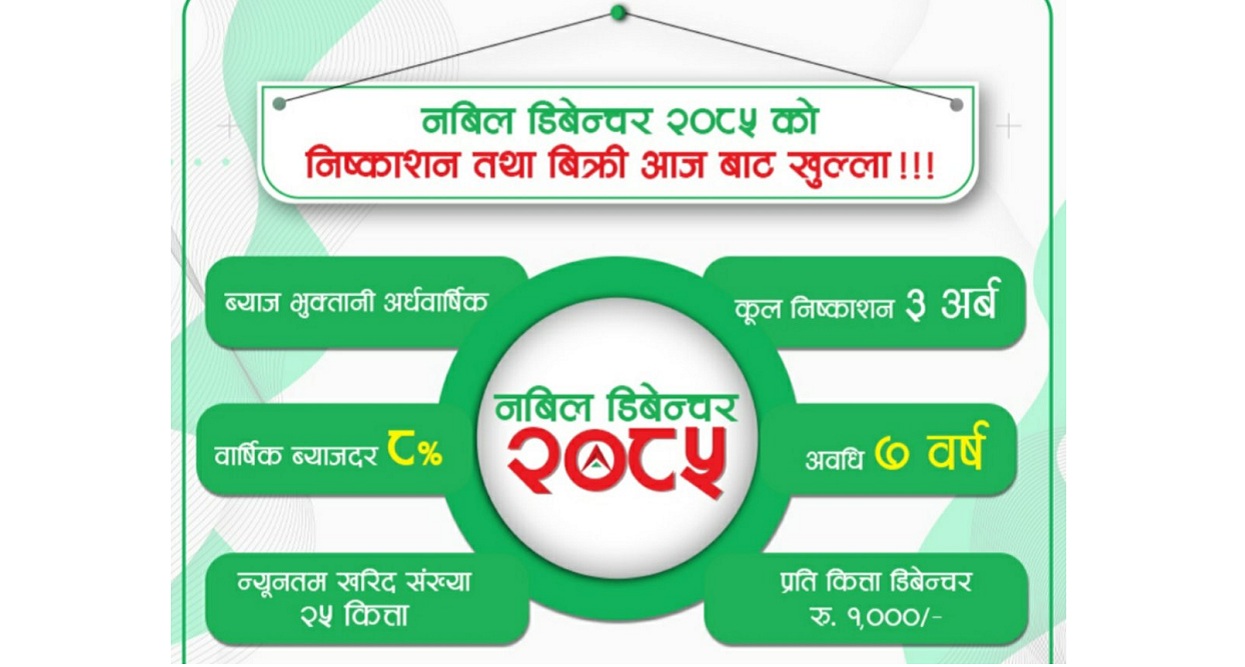नबिल बैंकले ल्यायो ३ अर्बको ऋणपत्र, ८ प्रतिशत ब्याज
