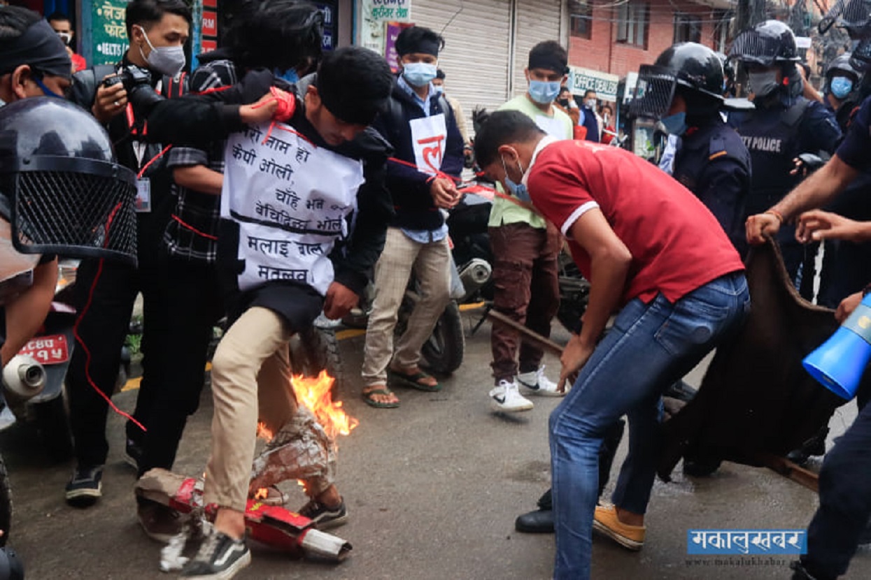 नेविसंघद्वारा प्रधानमन्त्री र राष्ट्रपतिको पुत्ला दहन (तस्बिरहरू)
