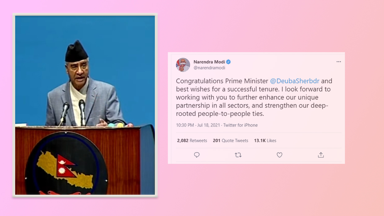 प्रधानमन्त्री देउवालाई भारतीय समकक्षी मोदीको बधाई
