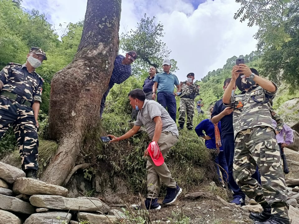तुइन बाँधेको रुखको नाप लिएर फर्कियो छानबिन टोली