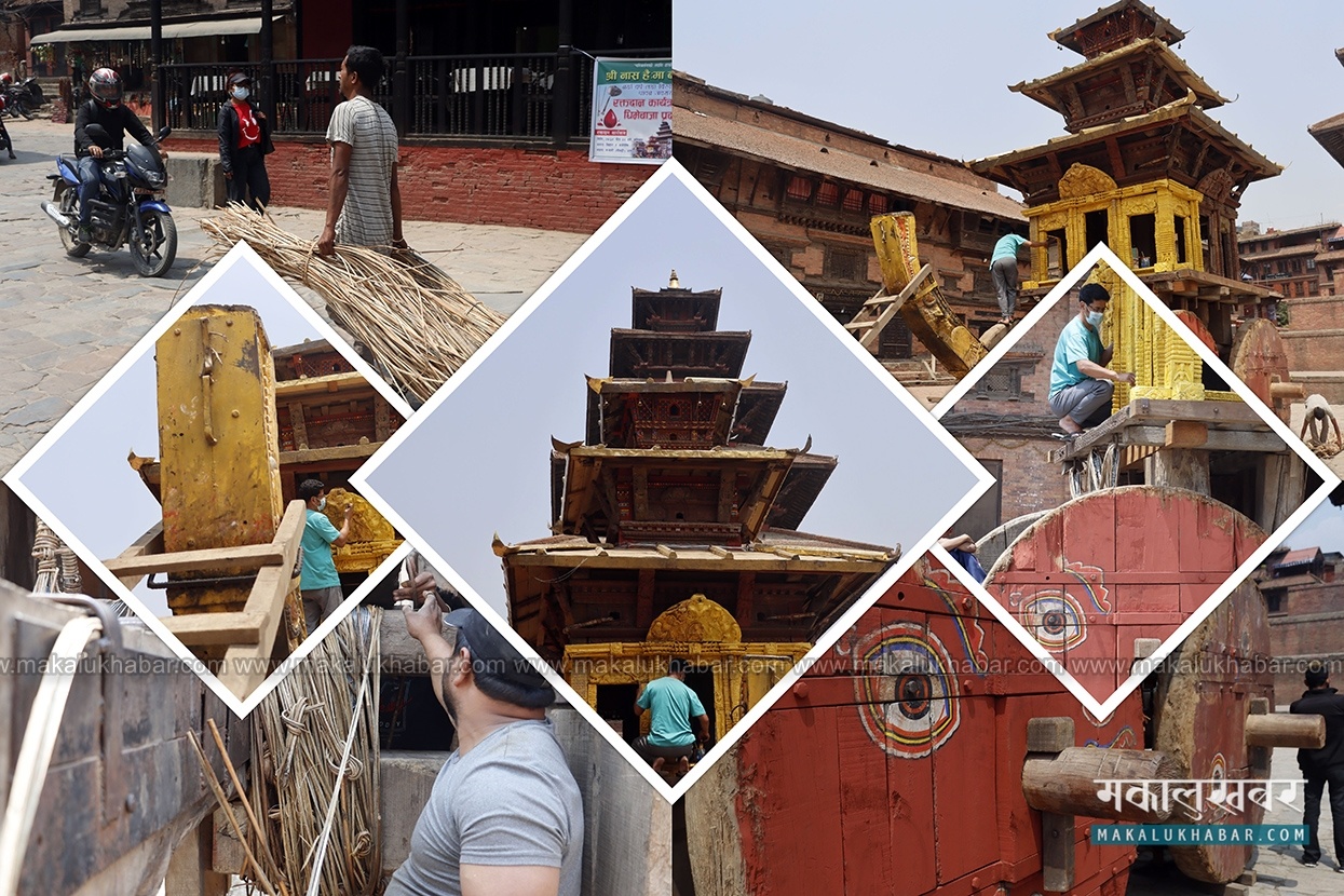 यसरी बन्दैछ बिस्काः जात्राको रथ (तस्बिरहरू)