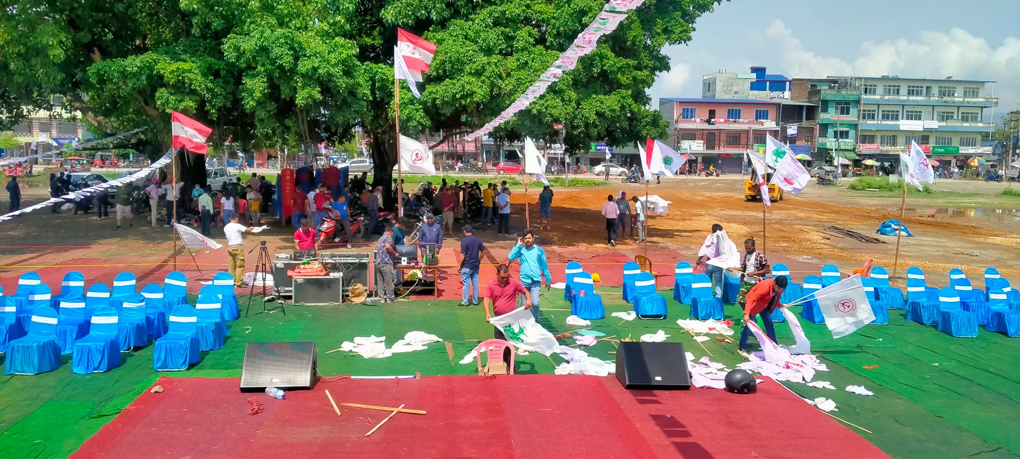 डुबानमा परेको भरतपुरको गठबन्धनको सभास्थल तीन घण्टामै तयार