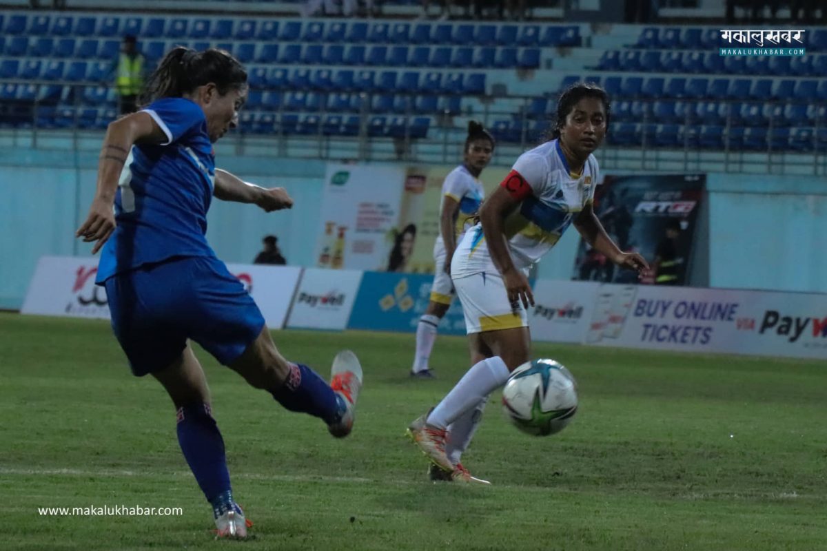 साफ महिला च्याम्पियनसिप : पहिलो हाफमा श्रीलंकाकाे पाेस्टमा नेपालकाे ४ गाेल