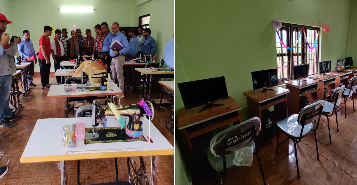 युनाइटेड सिमेन्ट्सद्वारा धुनिबेसी नगरलाई कम्प्युटर र सिलाई मेसिन हस्तान्तरण