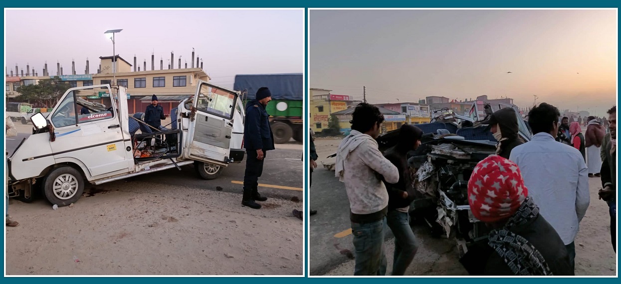 धनुषामा जन्ती बोकेको टाटा विंगरलाई पिकअपले ठक्कर दिँदा ५ जनाको मृत्यु, ९ घाइते  