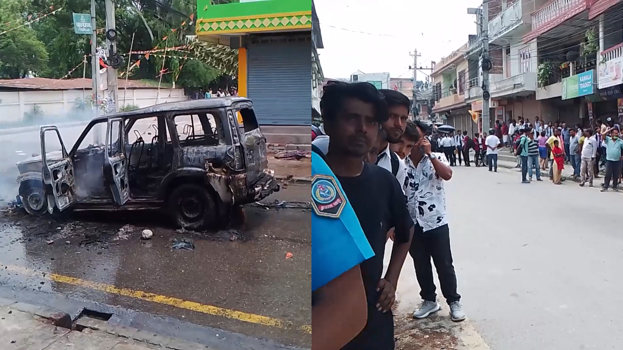 विद्यार्थीहरूले गरे विराटनगरमा सरकारी गाडीमा आगजनी र तोडफोड