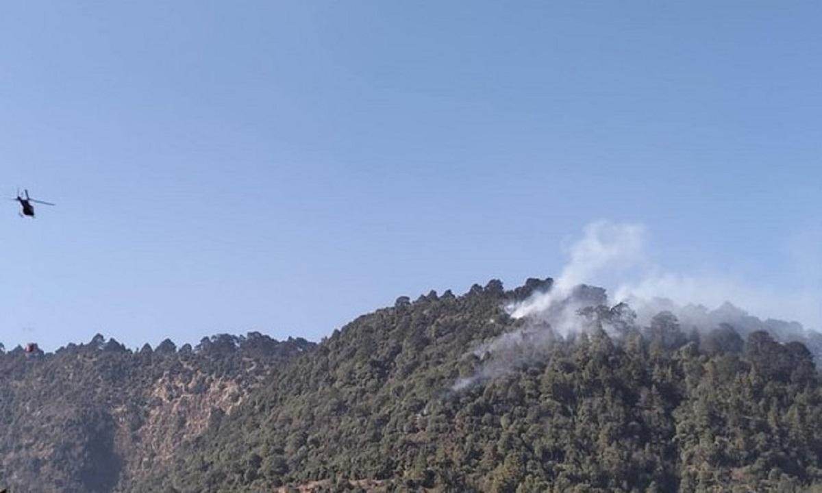 महाभारत जङ्गलमा आगलागी : हेलिकप्टरबाट डढेलो नियन्त्रण