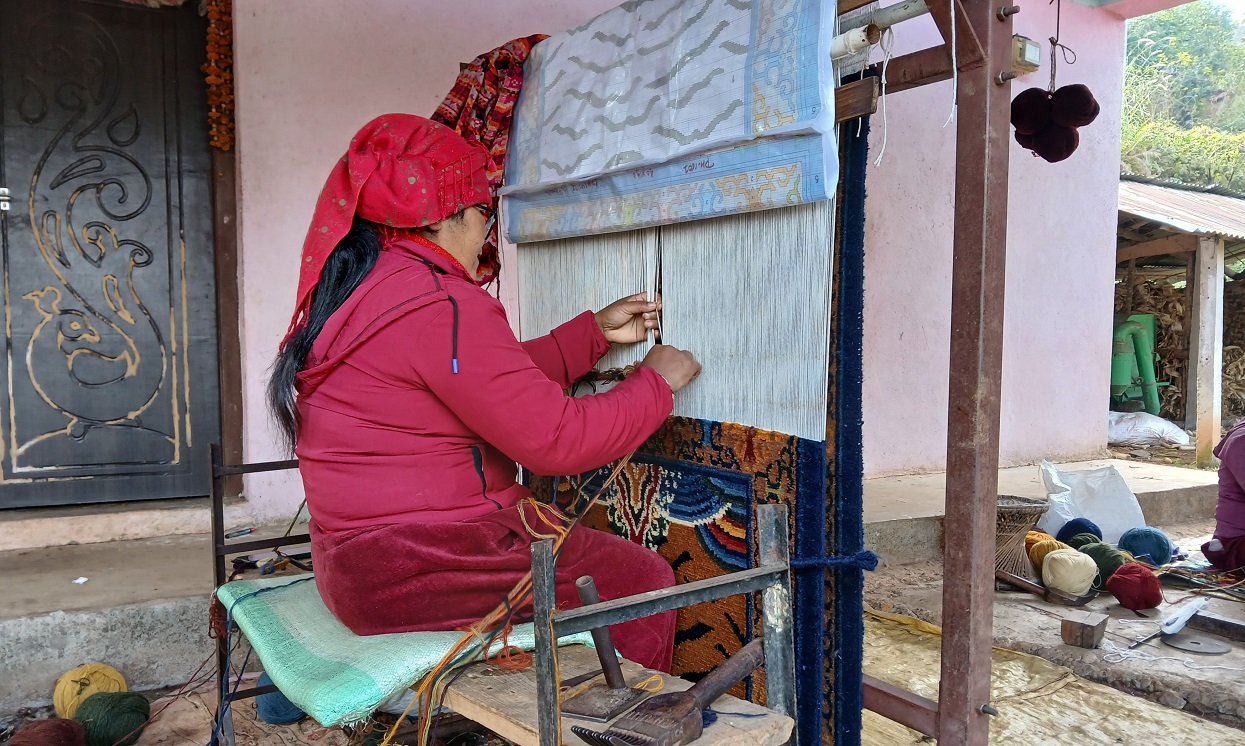 ज्याला उठाउनै मुस्किल भएपछि गलैँचा बुन्न छाड्दै महिला