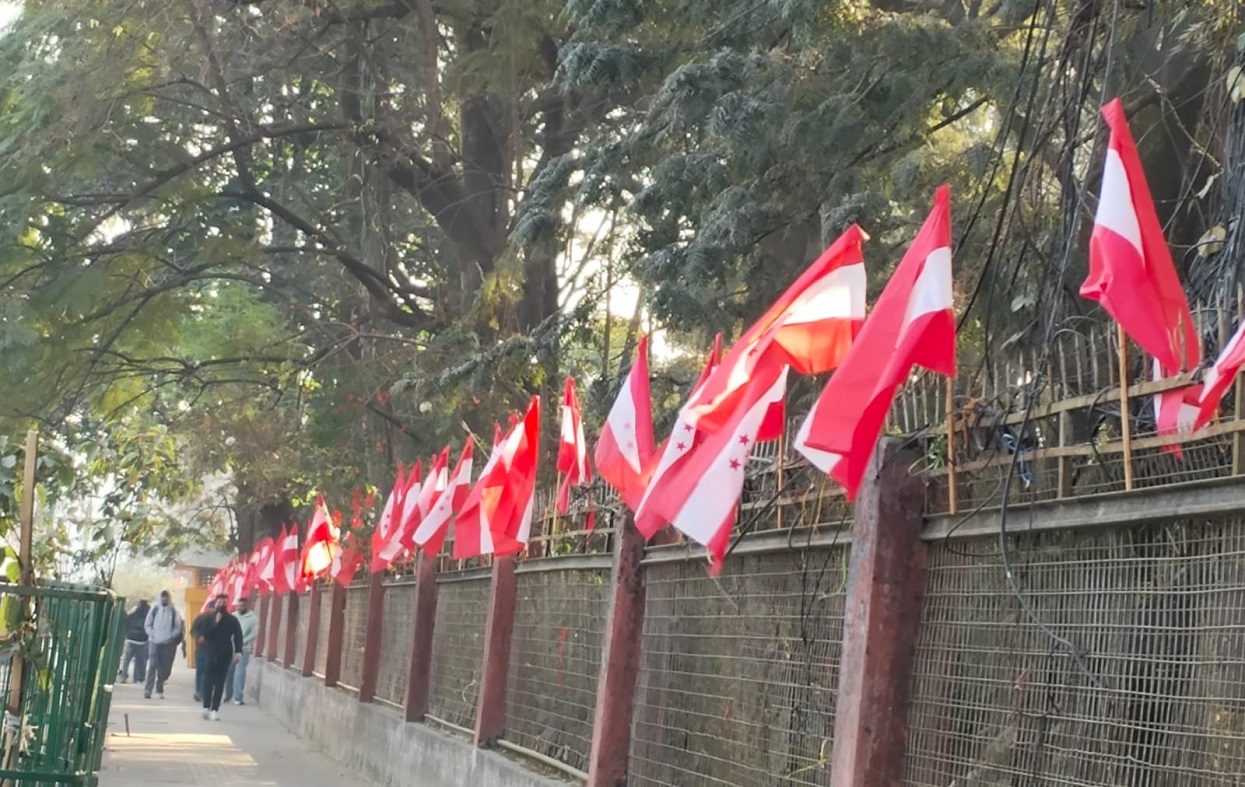 विशेष महाधिवेशनको तयारीमा कांग्रेसका झण्डाले सिँगारिए उपत्यकाका सडक
