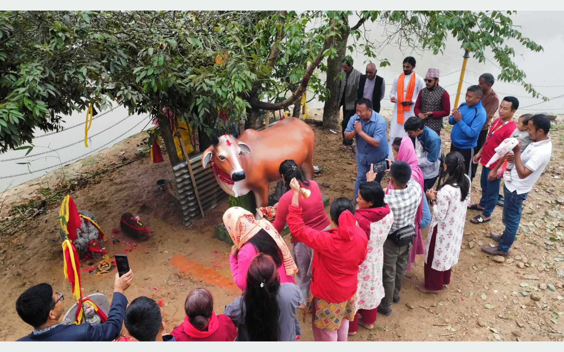 पञ्चकन्या मन्दिरमा गौमाता शिलामूर्ति अनावरण