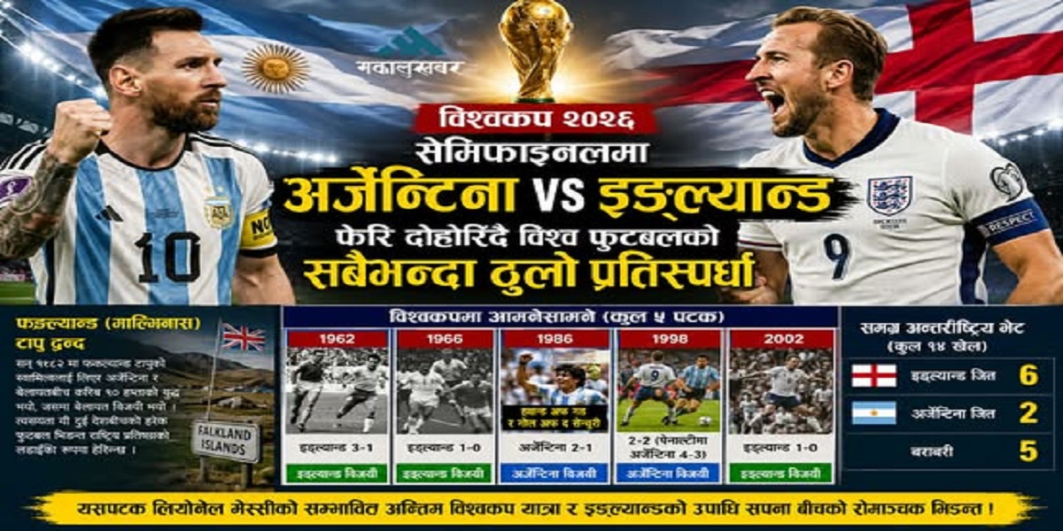 विश्व फुटबलको सबैभन्दा रोचक प्रतिस्पर्धा: सेमिफाइनलमा अर्जेन्टिना र इङ्ल्यान्ड फेरि आमनेसामने